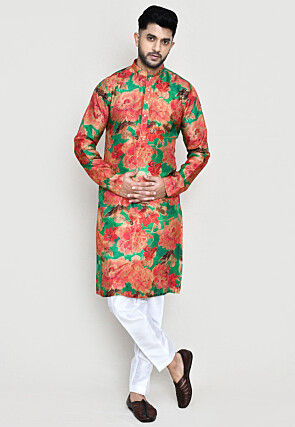 Digital Printed Modal Silk Kurta Set in Multicolor