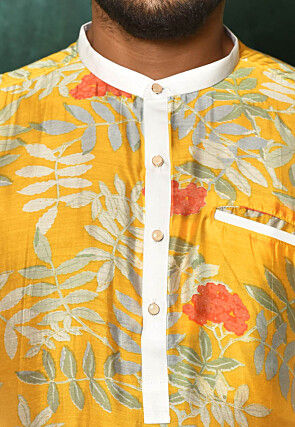 Digital Printed Modal Silk Kurta Set in Mustard