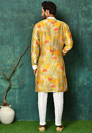 Digital Printed Modal Silk Kurta Set in Mustard