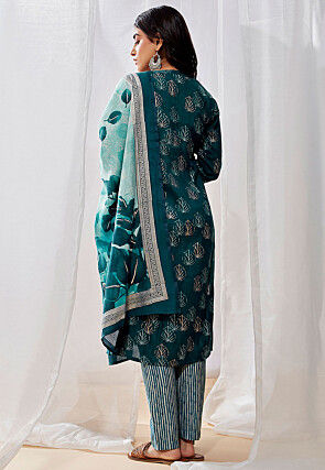 Digital Printed Modal Silk Pakistani Suit in Teal Green
