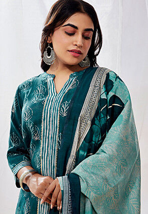 Digital Printed Modal Silk Pakistani Suit in Teal Green