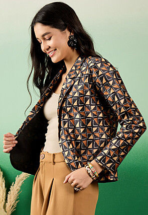 Digital Printed Mulberry Silk Blazer in Black