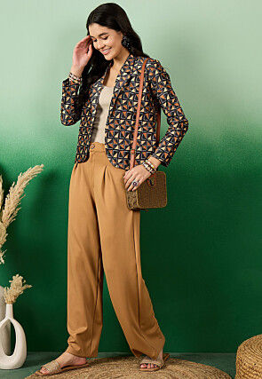 Digital Printed Mulberry Silk Blazer in Black