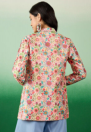 Digital Printed Mulberry Silk Blazer in Peach