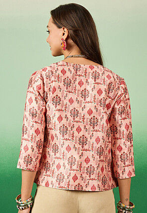 Digital Printed Mulberry Silk Jacket in Peach