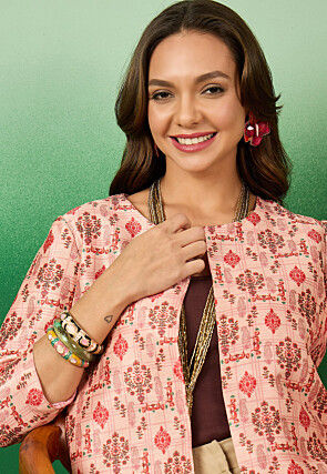 Digital Printed Mulberry Silk Jacket in Peach