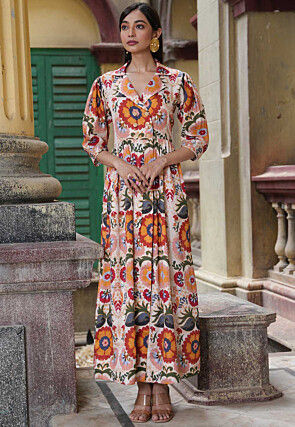 Off white flower printed western collection dress clearance