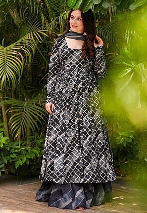 Digital Printed Muslin Cotton Pakistani Suit in Black