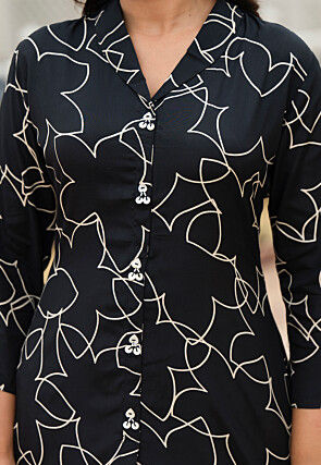 Digital Printed Muslin Cotton Co Ord Set in Black