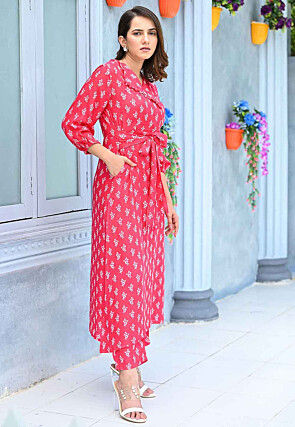 Digital Printed Muslin Cotton Co Ord Set in Pink