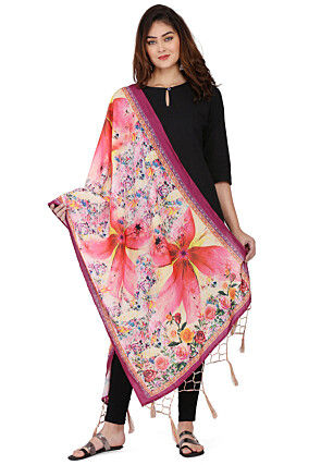 Digital Printed Muslin Cotton Dupatta in Multicolor