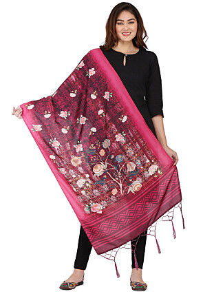 Digital Printed Muslin Cotton Dupatta in Pink
