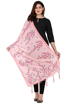 Digital Printed Muslin Cotton Dupatta in Pink