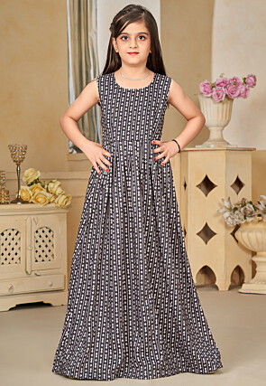 Digital Printed Muslin Cotton Gown with Jacket in Black