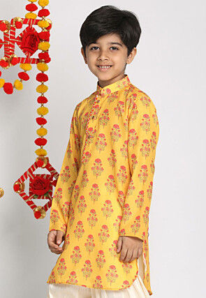 Digital Printed Muslin Cotton Kurta in Mustard