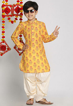 Digital Printed Muslin Cotton Kurta in Mustard