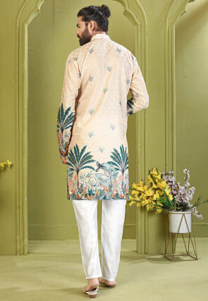 Digital Printed Muslin Cotton Kurta Set in Beige