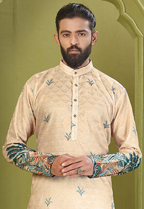 Digital Printed Muslin Cotton Kurta Set in Beige