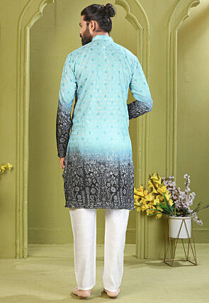 Digital Printed Muslin Cotton Kurta Set in Blue