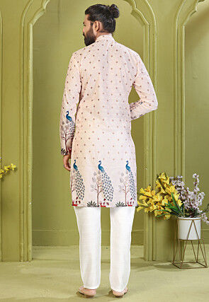 Digital Printed Muslin Cotton Kurta Set in Light Beige