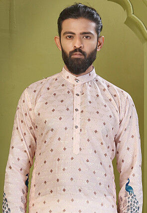 Digital Printed Muslin Cotton Kurta Set in Light Beige