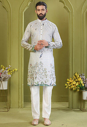 Digital Printed Muslin Cotton Kurta Set in Light Blue