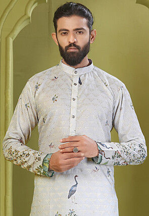 Digital Printed Muslin Cotton Kurta Set in Light Blue