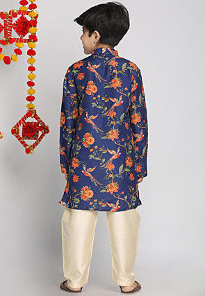 Digital Printed Muslin Cotton Kurta Set in Navy Blue