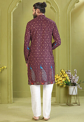 Digital Printed Muslin Cotton Kurta Set in Wine