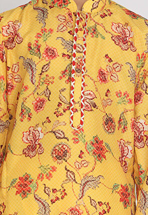 Digital Printed Muslin Cotton Kurta Set in Yellow