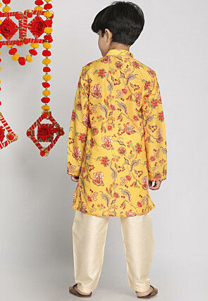 Digital Printed Muslin Cotton Kurta Set in Yellow