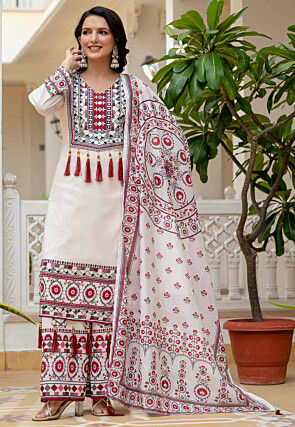 Digital Printed Muslin Cotton Pakistani Suit in White