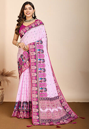 Digital Printed Muslin Cotton Saree in Pink