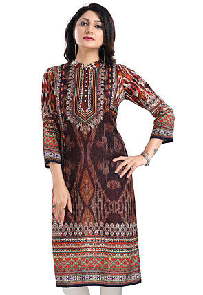 Digital Printed Muslin Cotton Straight in Brown
