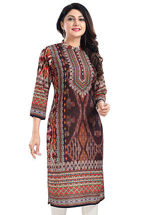 Digital Printed Muslin Cotton Straight in Brown