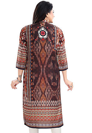 Digital Printed Muslin Cotton Straight in Brown