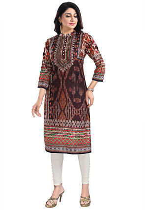 Digital Printed Muslin Cotton Straight in Brown