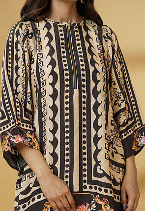 Digital Printed Muslin Silk A Line Kurti Set in Brown