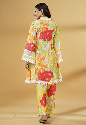 Digital Printed Muslin Silk A Line Kurti Set in Multicolor