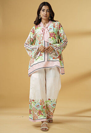 Digital Printed Muslin Silk A Line Tunic Set in Multicolor