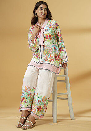 Digital Printed Muslin Silk A Line Tunic Set in Multicolor