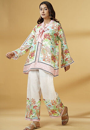 Digital Printed Muslin Silk A Line Tunic Set in Multicolor