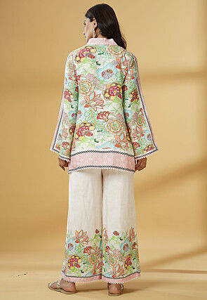 Digital Printed Muslin Silk A Line Tunic Set in Multicolor