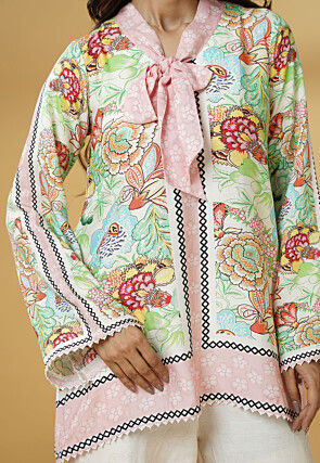 Digital Printed Muslin Silk A Line Tunic Set in Multicolor