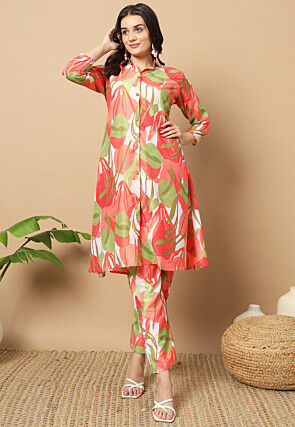 Digital Printed Muslin Silk Co Ord Set in Multicolor
