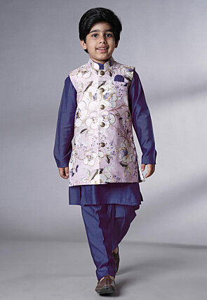 Digital Printed Muslin Silk Kurta Set in Blue