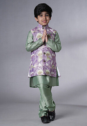 Digital Printed Muslin Silk Kurta Set in Dusty Green