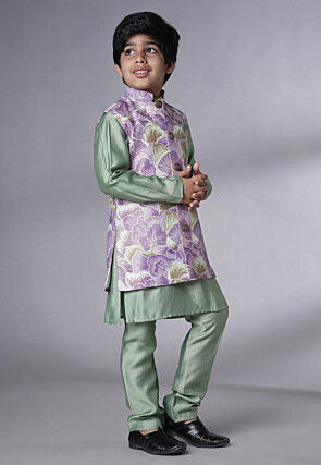 Digital Printed Muslin Silk Kurta Set in Dusty Green