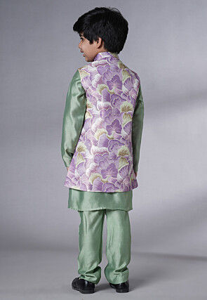 Digital Printed Muslin Silk Kurta Set in Dusty Green