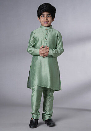 Digital Printed Muslin Silk Kurta Set in Dusty Green